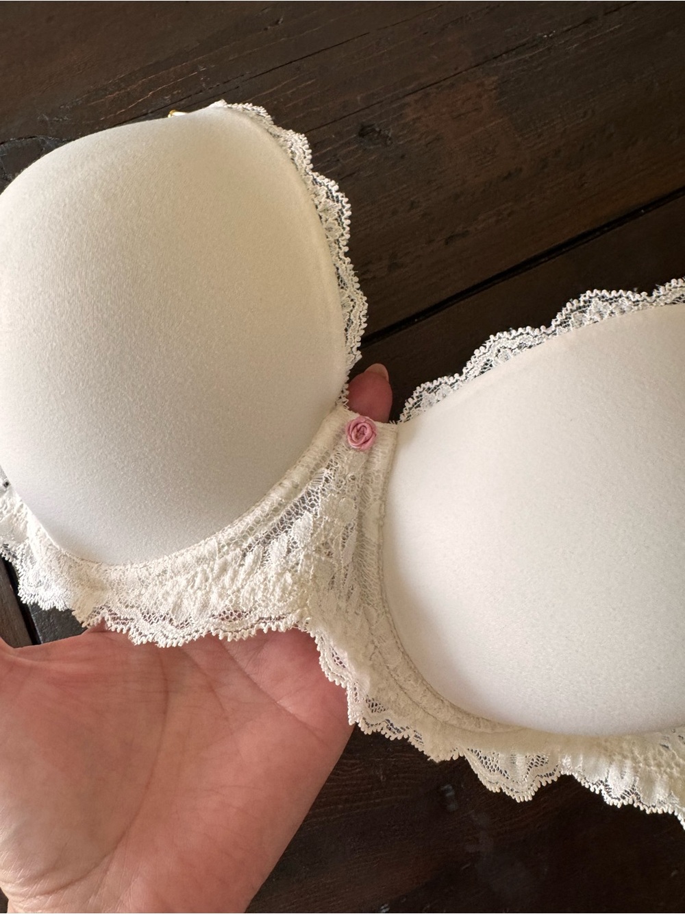 Victoria Secret Lace Trim Padded Bra - Cream 38D